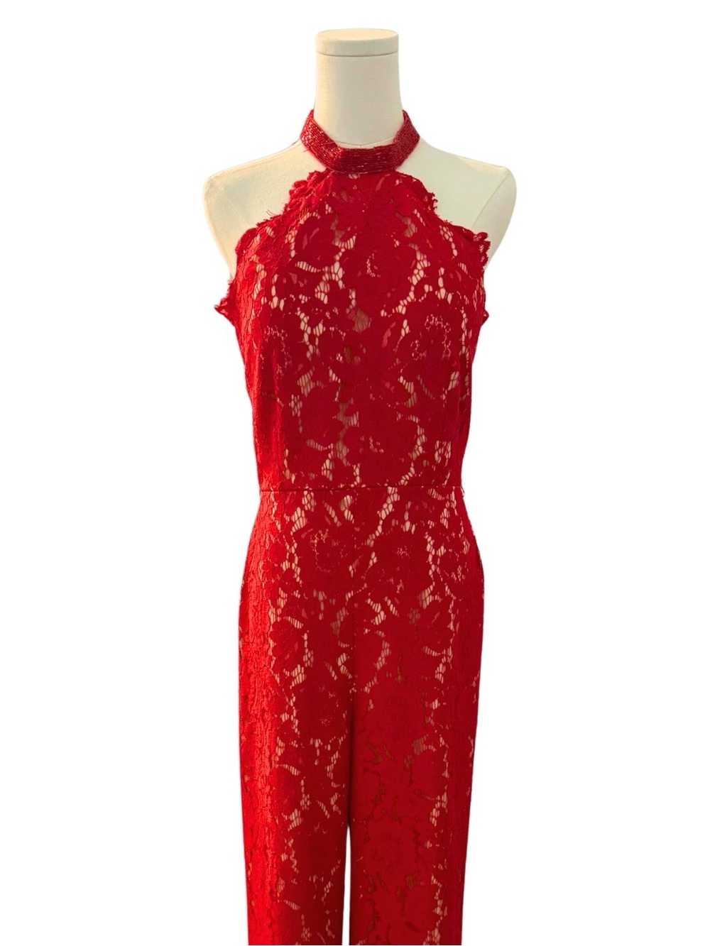 Lotus Threads NY Red Lace Halter Jumpsuit sz 8 fits like 6